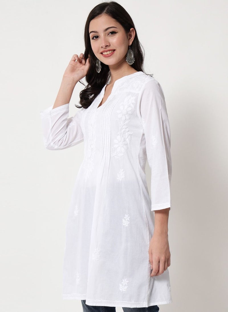 Alaya Hand Embroidered Chikankari Cotton A-Line Tunic-AL1958L - Image 3