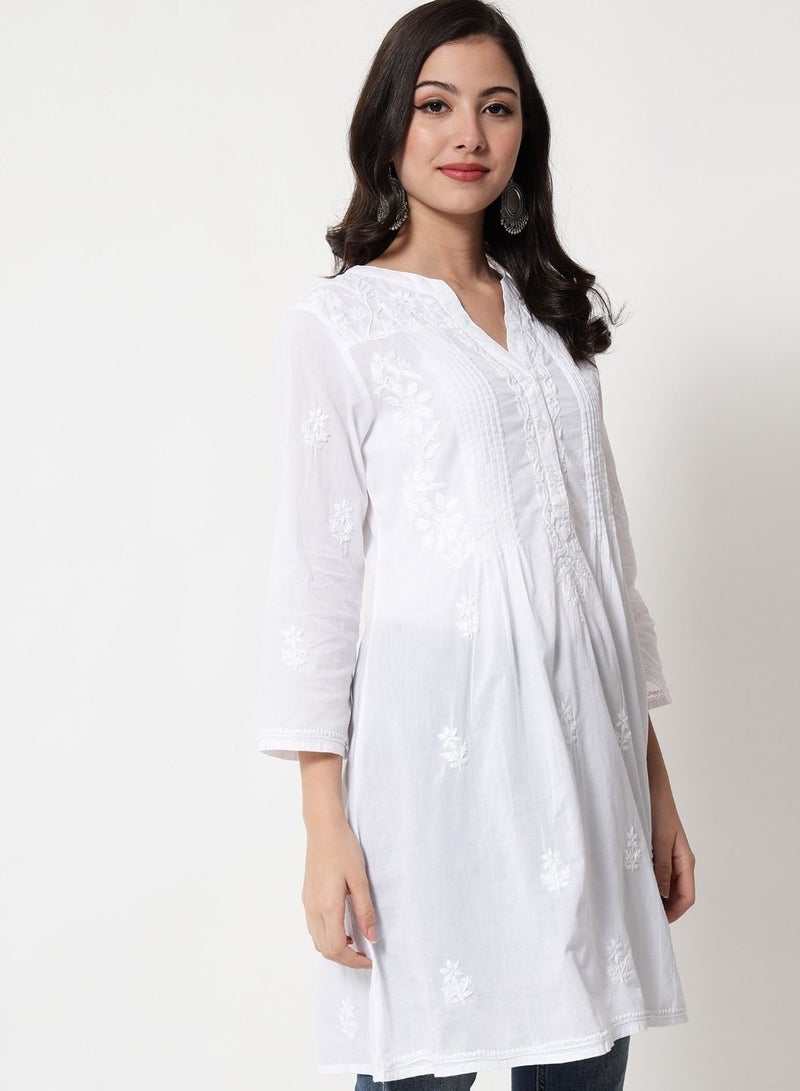 Alaya Hand Embroidered Chikankari Cotton A-Line Tunic-AL1958L - Image 4