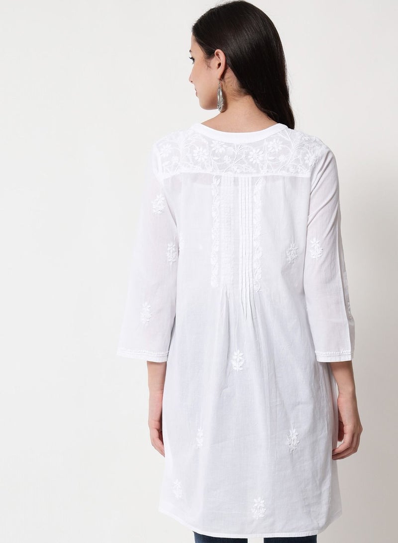 Alaya Hand Embroidered Chikankari Cotton A-Line Tunic-AL1958L - Image 2