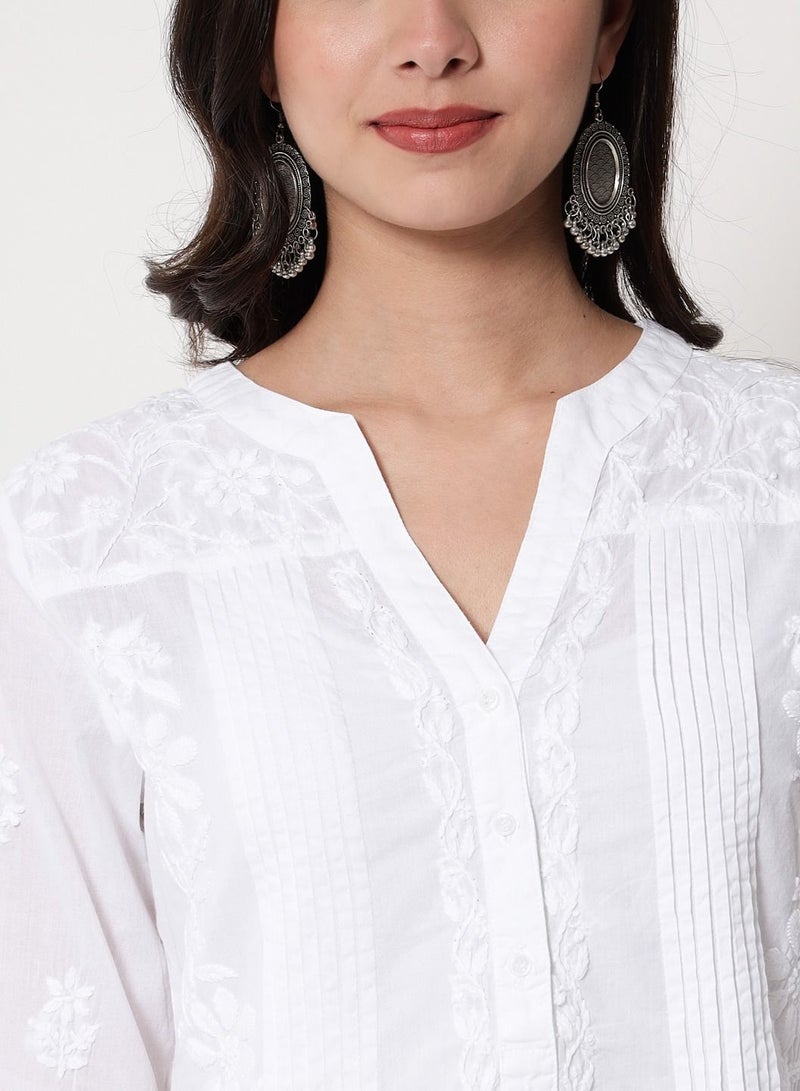 Alaya Hand Embroidered Chikankari Cotton A-Line Tunic-AL1958L - Image 5