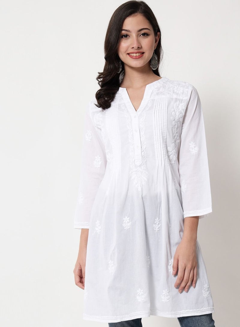 Alaya Hand Embroidered Chikankari Cotton A-Line Tunic-AL1958L - Image 1