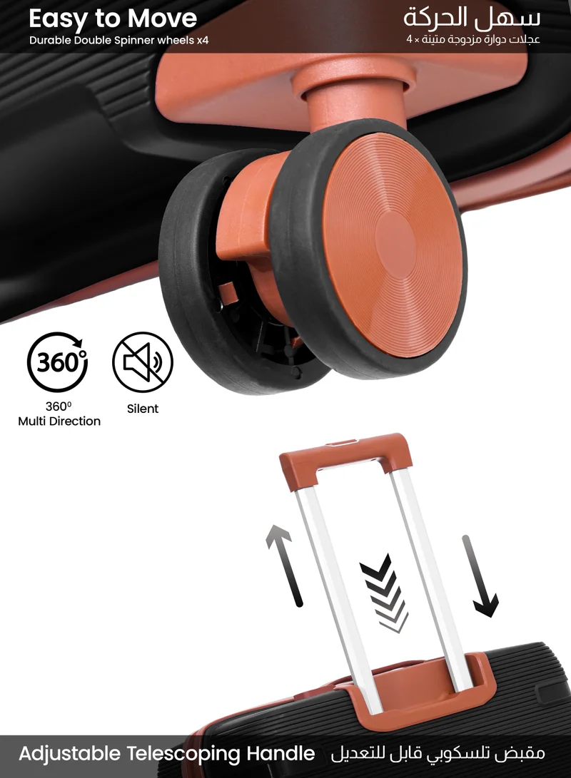 بارا جون Parajohn Seravia Series Set of 2 Luggage| Small 10KG & Large 30KG Polypropylene 8 Wheel Trolley Hardsided Travel Suitcase -Black