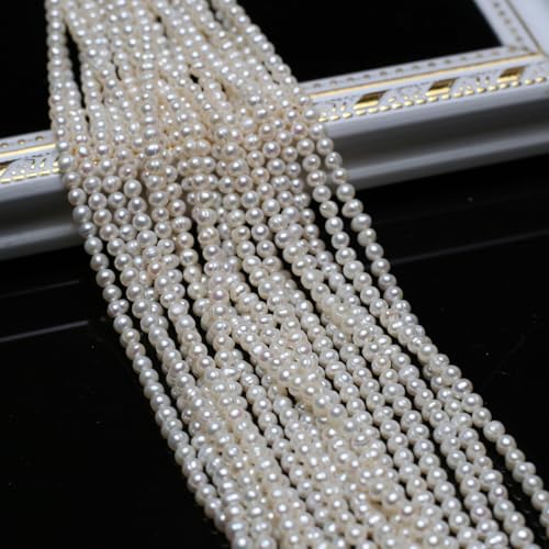 LHJ 3-4mm Natural Pearl Beads Small Round Shape White Cultured Freshwater Pearl Loose Beads for Jewelry Making Necklace DIY Craft - Image 2
