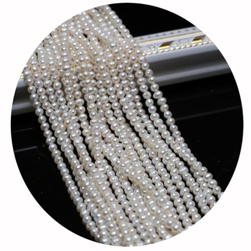 LHJ 3-4mm Natural Pearl Beads Small Round Shape White Cultured Freshwater Pearl Loose Beads for Jewelry Making Necklace DIY Craft - Image 1
