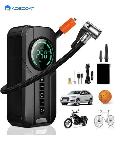 مضخة نفخ الإطارات ضاغط الهواء المحمولة 150 رطل لكل بوصة مربعة نفخ سريع مع شاشة LCD مزدوجة [طاقة لاسلكية وقوية] مضخة إطارات كهربائية لإطارات السيارة والدراجات النارية والكرة