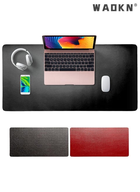Desk Pad Leather Computer Mouse Pad Office Desk Mat Extended Gaming Mouse Pad, Non-Slip Waterproof Dual-Side Use Desk Mat Protector 80cm X 40cm, Red/Black