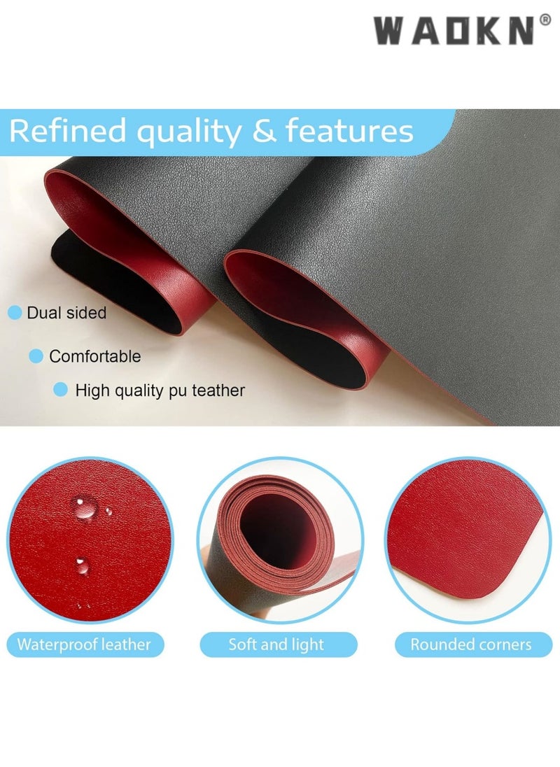 WAOKN - Desk Pad Leather Computer Mouse Pad Office Desk Mat Extended Gaming Mouse Pad, Non-Slip Waterproof Dual-Side Use Desk Mat Protector 80cm X 40cm, Red/Black - Image 1