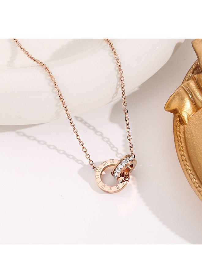 Beyond Roman Alphabet Double Ring Necklace, Anti Rust and Anti Fading 14k Rose Gold Plated Necklace, Fashion Jewelry Gift (Rose Gold) - Image 4