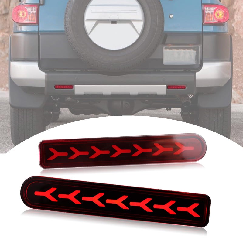 BINQIGOO Red Housing Full LED Rear Bumper Reflector Fog DRL Kit for Toyota FJ Cruiser 20072023 Function as Dynamic Sequential Turn Signal LightsDaytime Running LightBrake Light Kit Red