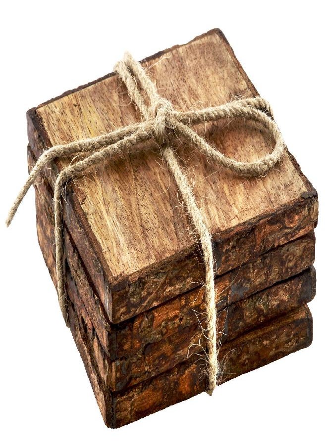 Thirstystone - Thirstystone 4-Pack Mango Wood Coasters with Bark Edges 4” Square - Image 1