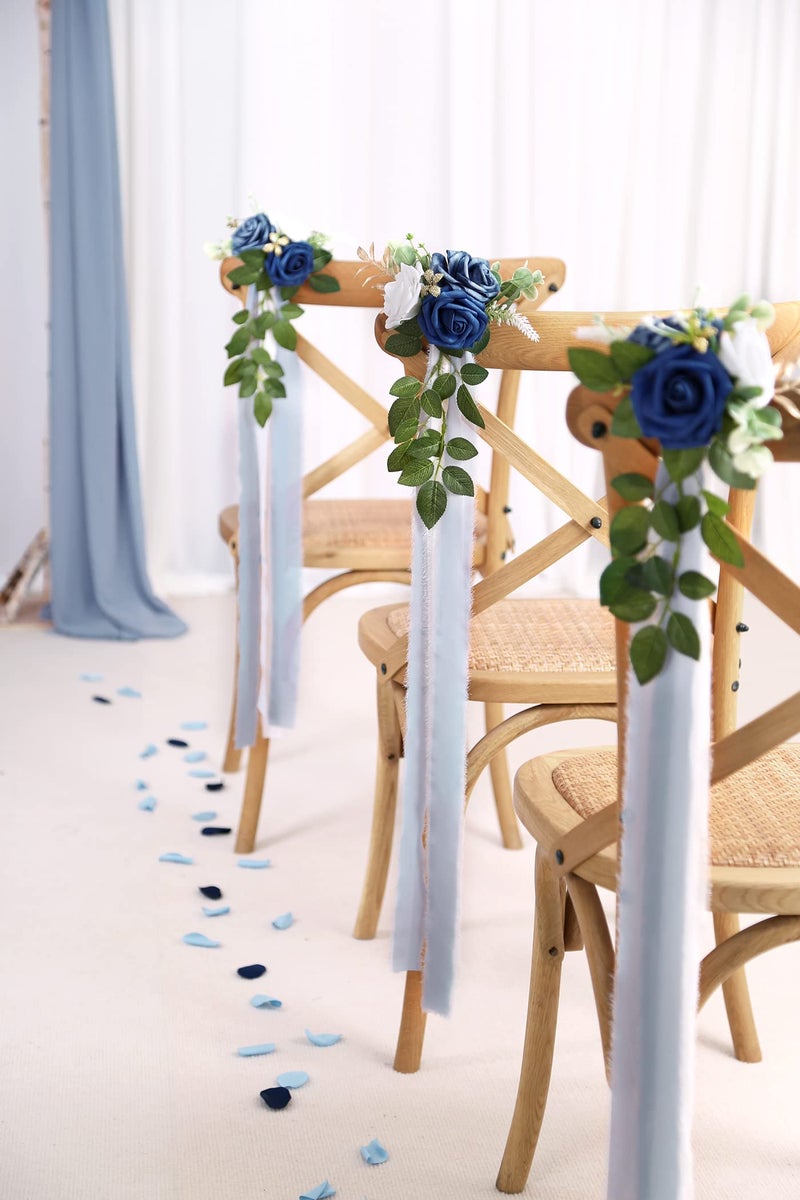 DreamBuilt Wedding Aisle Decorations for Wedding Ceremony Set of 10 Pew Flowers for Church Chair Decorations Party Decor with Artificial Flowers Eucalyptus and Ribbons Blue - Image 3