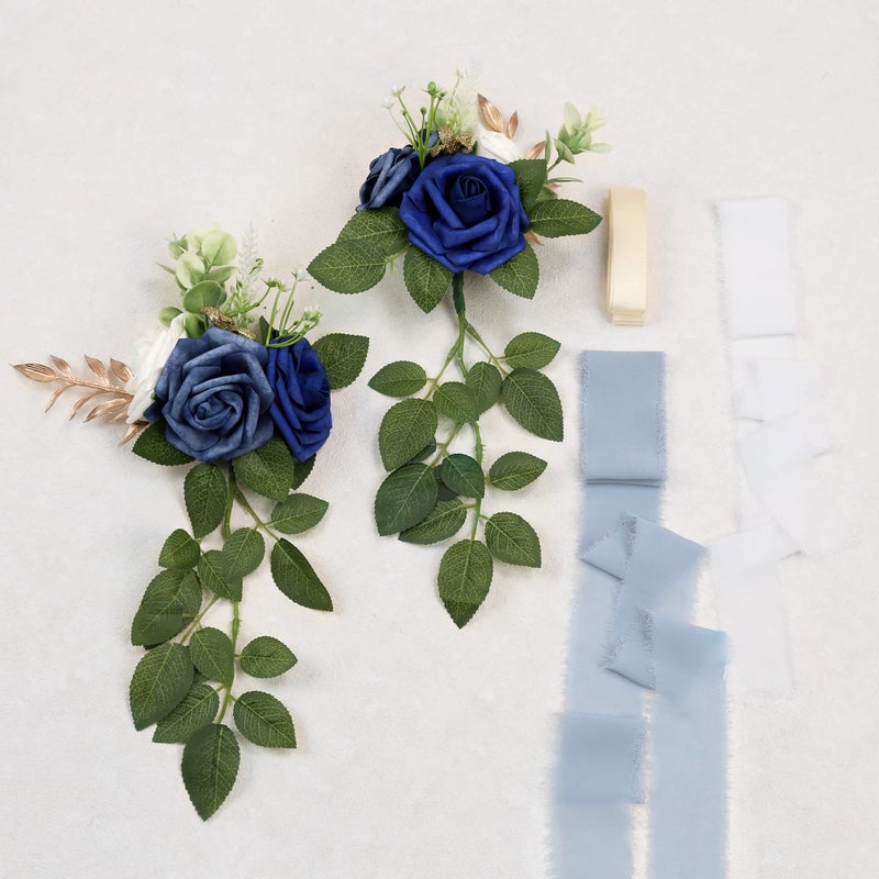 DreamBuilt Wedding Aisle Decorations for Wedding Ceremony Set of 10 Pew Flowers for Church Chair Decorations Party Decor with Artificial Flowers Eucalyptus and Ribbons Blue - Image 5