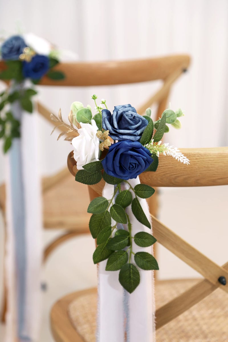 DreamBuilt Wedding Aisle Decorations for Wedding Ceremony Set of 10 Pew Flowers for Church Chair Decorations Party Decor with Artificial Flowers Eucalyptus and Ribbons Blue - Image 4