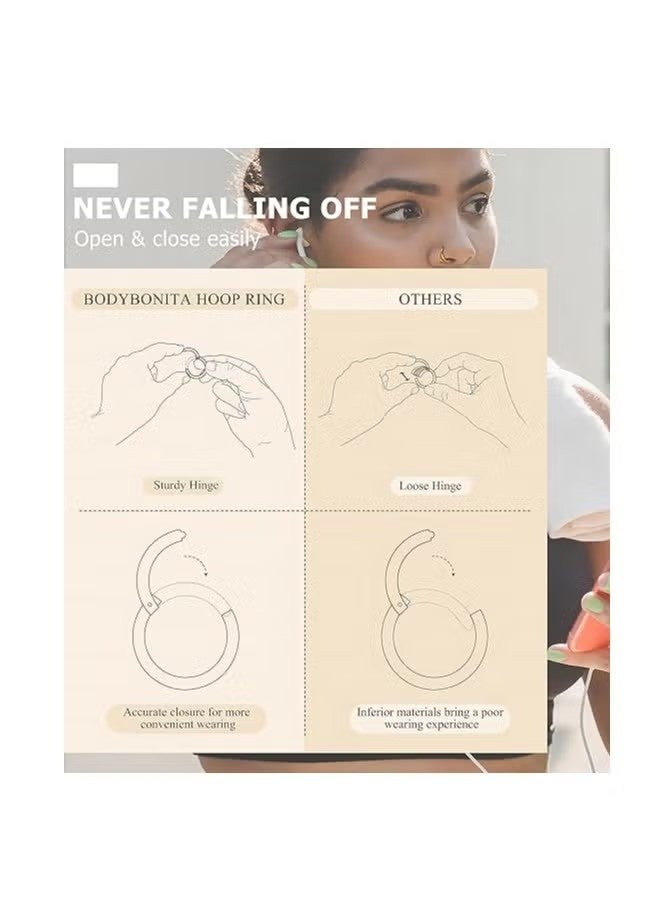 3pcs Nose Rings Hoops - 316L Surgical Steel Double Hoop Nose Rings 16G/18G/20G Hinged CZ Conch Piercing Jewelry Septum Clicker Lip Rings Cartilage Earring Helix Rook Tragus Daith 7mm/8mm/9mm/10mm - Image 4