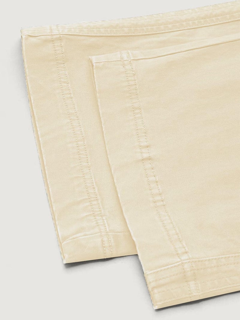 Flamingals Straight Leg Pants for Women Drawstring Waist Mid Rise Casual Solid Seam Detail Pants Beige White XL - Image 5