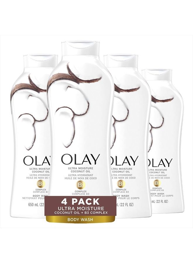 Olay Ultra Moisture Coconut Oasis Body Wash, for Smooth and Healthy Looking Skin, 22 Fl Oz (Pack of 4) - Image 1