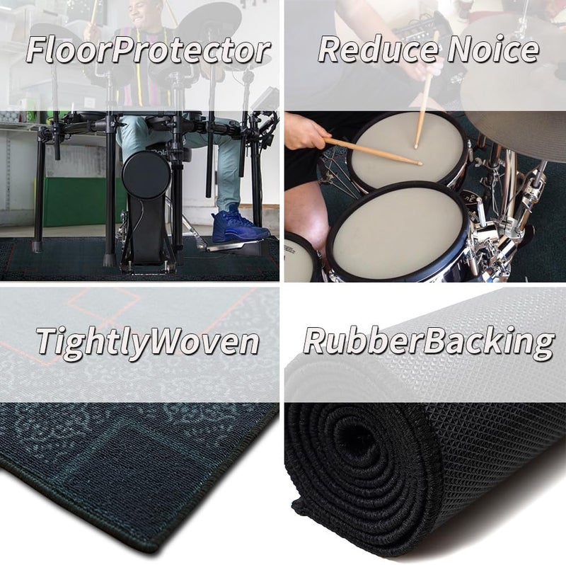 Aucuda Medal Drum Rug 6x6.6ft Large Drum Mat Outdoor, Tightly Woven Fabric Cool Drum Set Carpet with Non-Slip Grip Bottom, Electric Drum Accessories for Studio, Apartment, Soundproof, No Crease. - Image 5