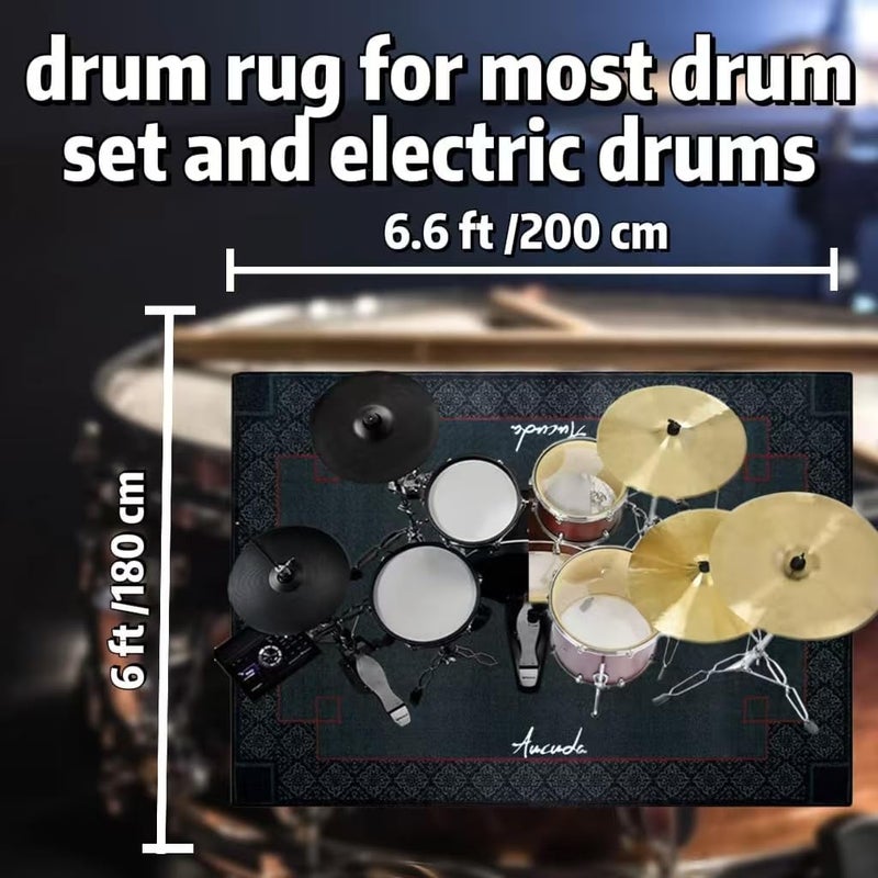 Aucuda Medal Drum Rug 6x6.6ft Large Drum Mat Outdoor, Tightly Woven Fabric Cool Drum Set Carpet with Non-Slip Grip Bottom, Electric Drum Accessories for Studio, Apartment, Soundproof, No Crease. - Image 2