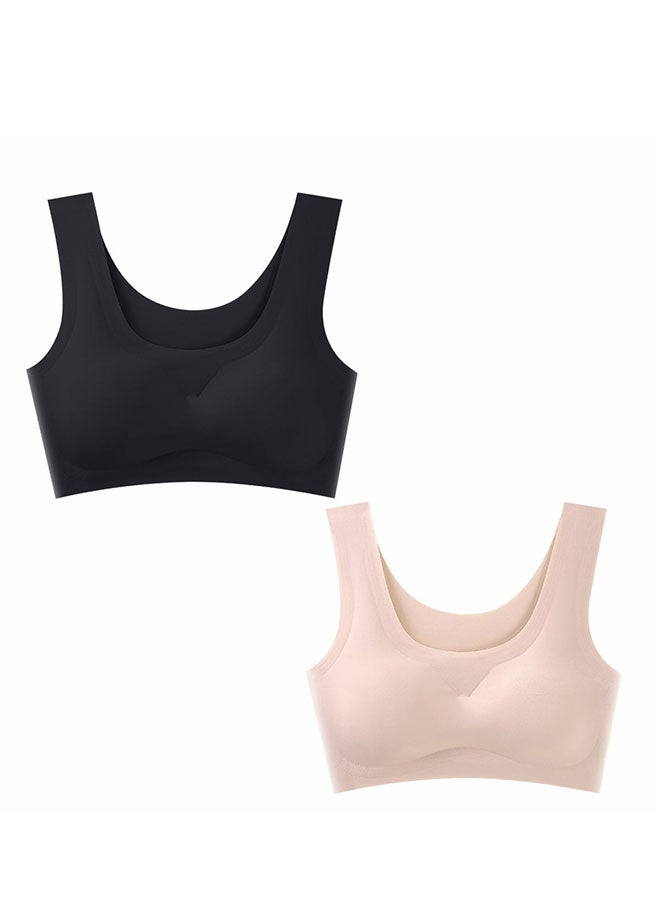 Two-Piece Women’s Sports Bra Tank Top 🖤 Black + Nude 🌸 Seamless Ice Silk Yoga Bra ✨ Quick-Dry Fitness Style - Image 1