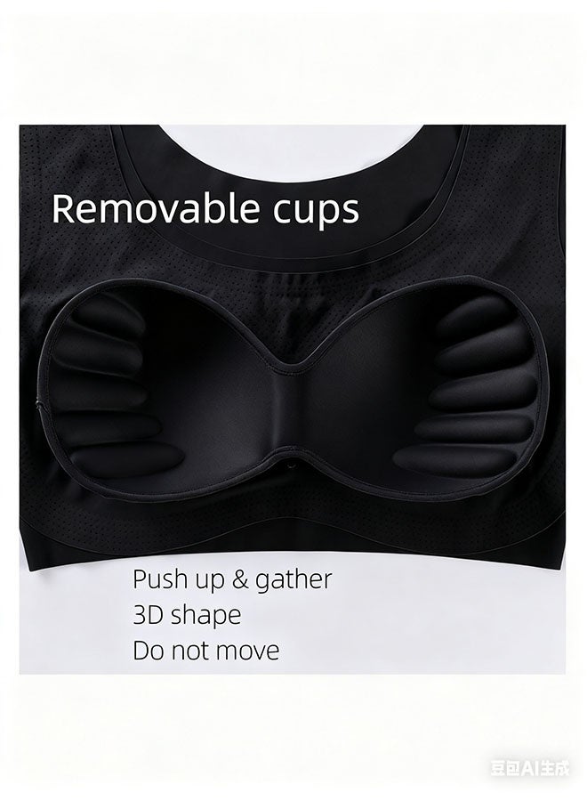 Two-Piece Women’s Sports Bra Tank Top 🖤 Black + Nude 🌸 Seamless Ice Silk Yoga Bra ✨ Quick-Dry Fitness Style - Image 2
