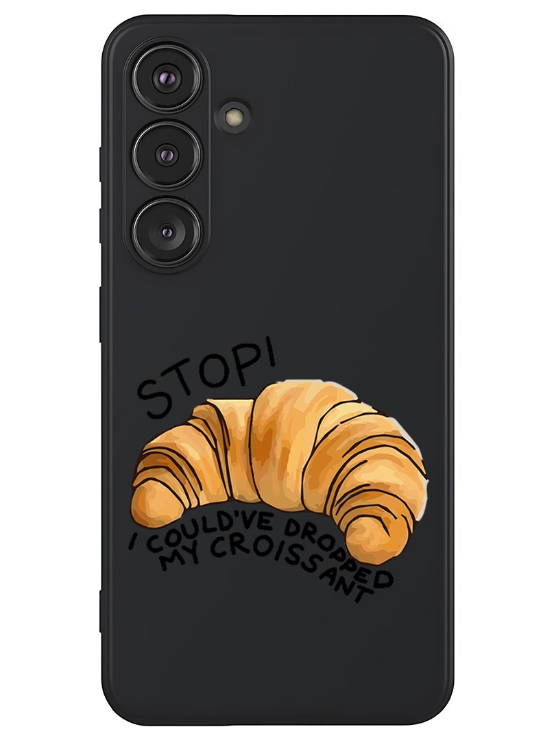 Theodor Protective Slim Fit Case Liquid Silicone Cover with Full Body Protection Anti-Scratch Shockproof Case For Samsung Galaxy S25 Plus (Black) - Croissant B - Image 1