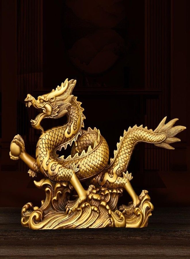 FUNSXBUG Brass Chinese Feng Shui Dragon Statue Sculpture Home Office Decoration Tabletop Decor Ornaments for Wealth and Success Good Lucky Gifts - Image 1