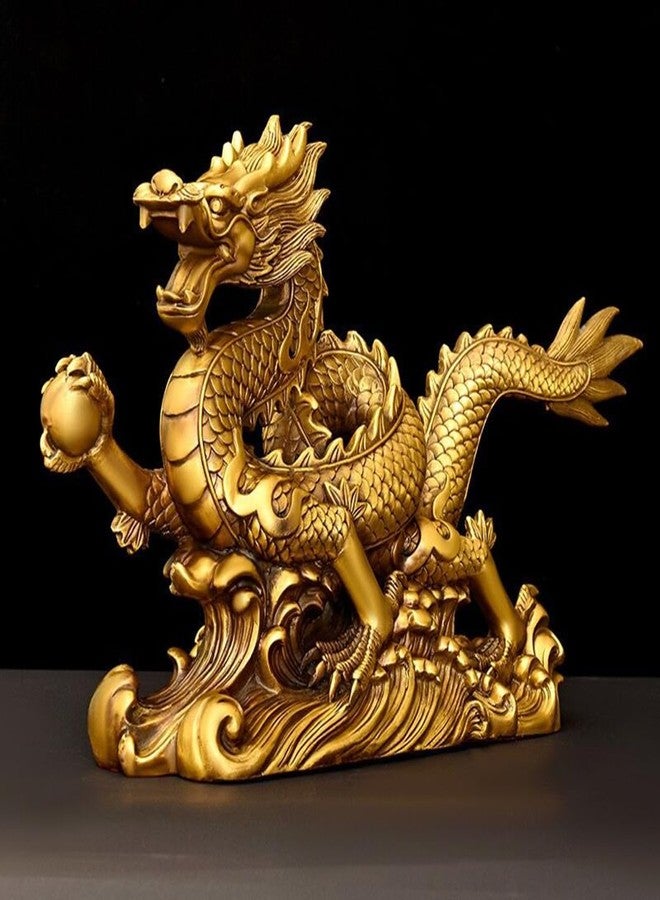 FUNSXBUG Brass Chinese Feng Shui Dragon Statue Sculpture Home Office Decoration Tabletop Decor Ornaments for Wealth and Success Good Lucky Gifts - Image 2