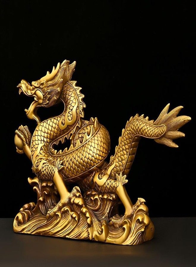 FUNSXBUG Brass Chinese Feng Shui Dragon Statue Sculpture Home Office Decoration Tabletop Decor Ornaments for Wealth and Success Good Lucky Gifts - Image 3