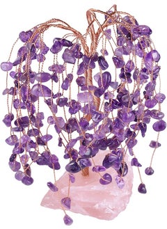 rockcloud rockcloud Natural Amethyst Healing Crystals Tumbled Stones Money Tree, Rose Quartz Base Bonsai Feng Shui Home Decoration for Wealth and Luck 
