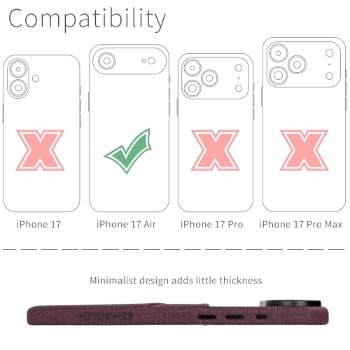 Dockem Card Case for iPhone 17 Air with Magnetic Mounting Plate Camera Control Button Wallet with 2 Holder Slots M2 Luxe CanvasStyle Synthetic Leather Burgundy - Image 3
