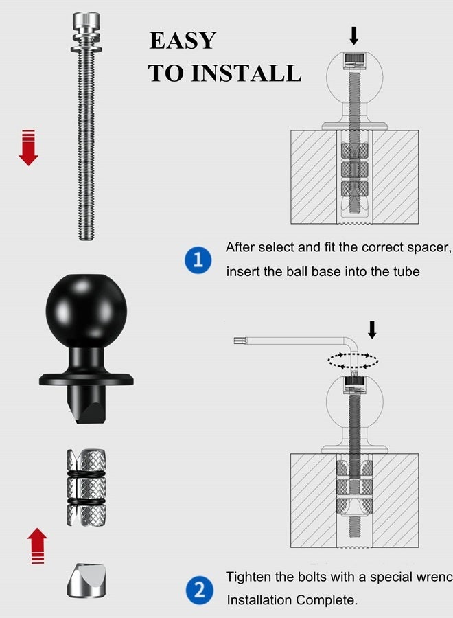 BRCOVAN Metal Motorcycle Fork Stem Mount Base with 1'' TPU Ball for Stem Holes 12mm to 25.4mm in Diameter, Compatible with RAM Mounts B Size 1 Inch Ball Double Socket Arm - Image 2