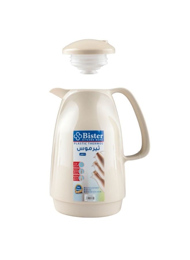Bister - Vacuum Flask 1.0 Liter Plastic Body with White Glass Refil without ASBESTOS l Cream Color - Image 1