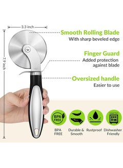 yongsheng Kitchen Large Pizza Cutter Wheel, Stainless Steel Pizza Slicer, Sharp Blade Pizza Wheel with Non-Slip Handle, Dishwasher Safe, Black  - Image 2