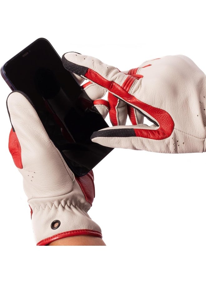 Alpinestars Alpinestars Motorcycle Gloves Ecru/Ruby Red (Size: L) DYNO Leather Gloves  - Image 3
