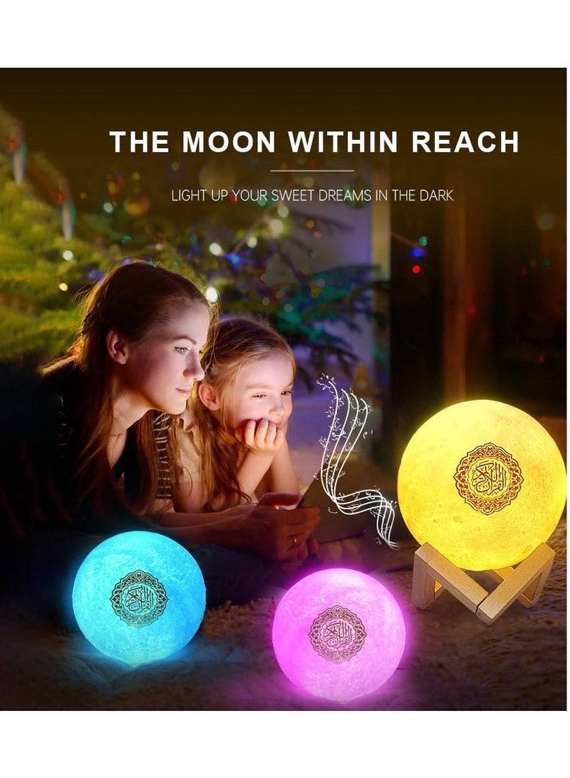 BORTONY Moon Lamp Quran Speaker Table Lamp Remote Control Speaker Kids Night Light 7 Colors LED 3D Star Moon Light Speaker with Stand for Quran Recitation Portable Islamic 3D Moon Quran Speaker - Image 3