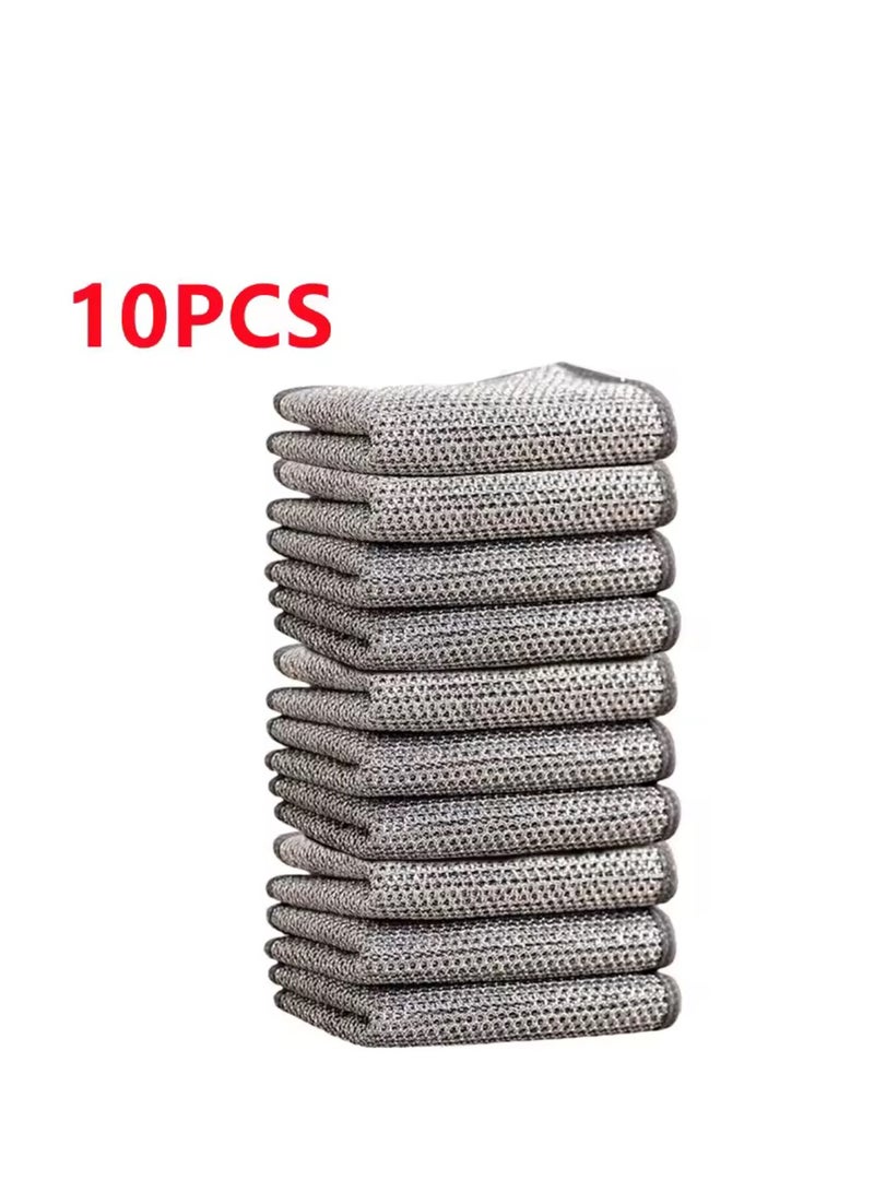 BLUE CORAL 10-Pack Magic Dishcloth Silver Wire Cleaning Cloths Kitchen Dish Pot Washing Reusable Cloth Towels Double Layer Steel Wire Rags (10)  - Image 2