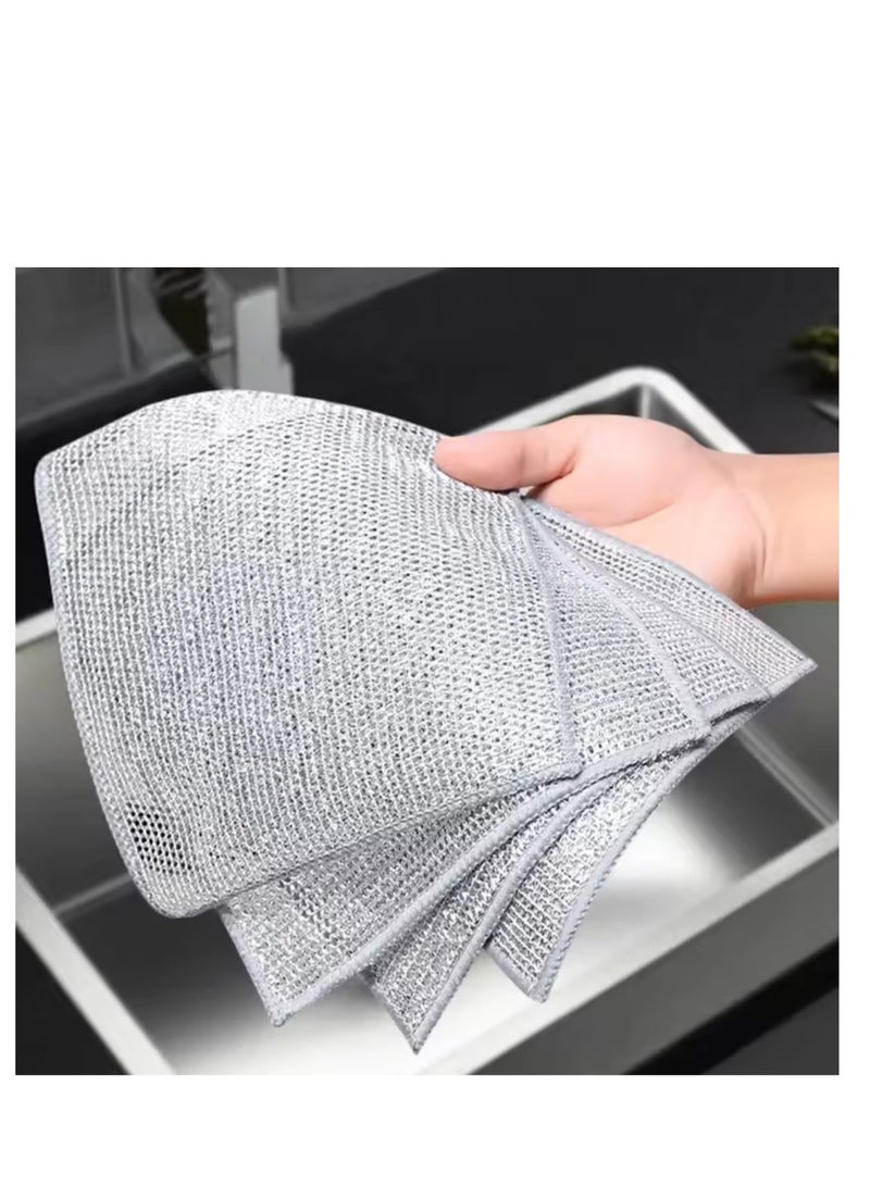 BLUE CORAL 10-Pack Magic Dishcloth Silver Wire Cleaning Cloths Kitchen Dish Pot Washing Reusable Cloth Towels Double Layer Steel Wire Rags (10)  - Image 1