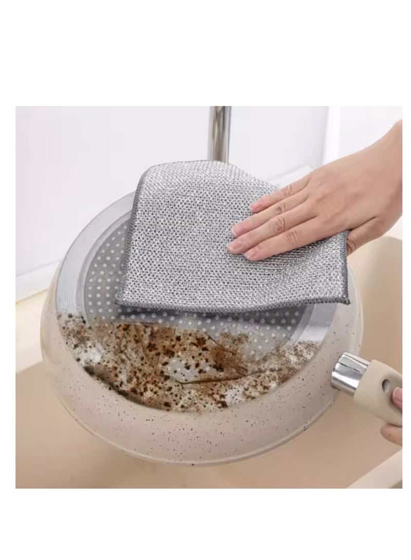 BLUE CORAL 10-Pack Magic Dishcloth Silver Wire Cleaning Cloths Kitchen Dish Pot Washing Reusable Cloth Towels Double Layer Steel Wire Rags (10)  - Image 4