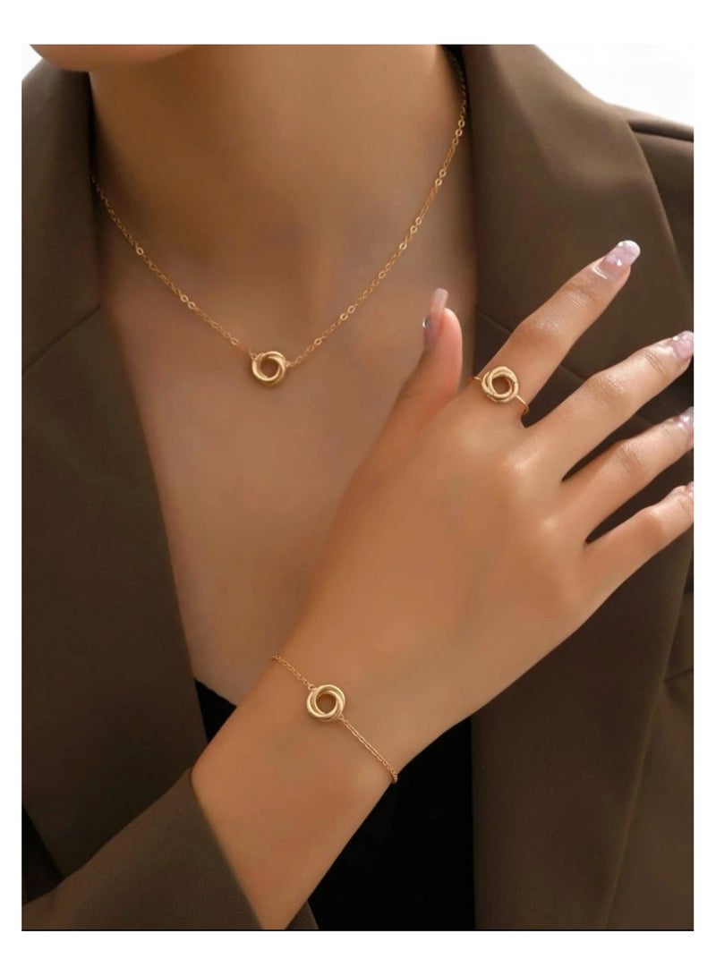 Elegant Minimalist Jewelry Set: Twisted Rope Knot Design Necklace, Ring, and Bracelet - Stylish & Versatile for Any Occasion - Image 1