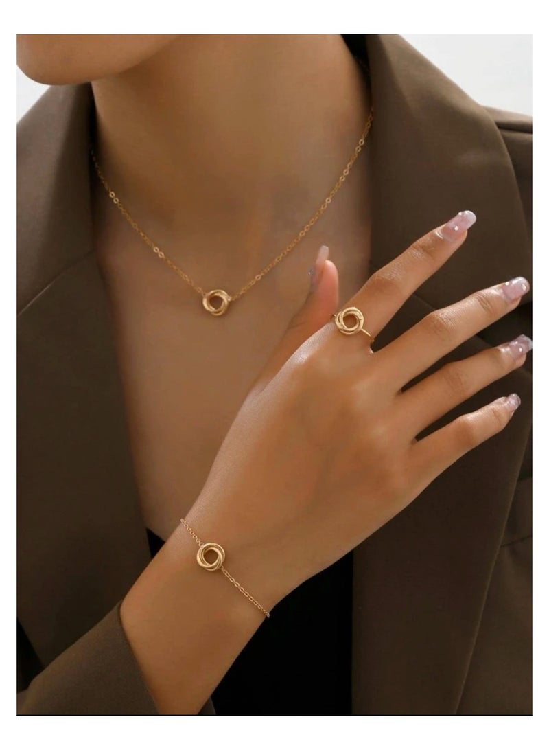 Elegant Minimalist Jewelry Set: Twisted Rope Knot Design Necklace, Ring, and Bracelet - Stylish & Versatile for Any Occasion - Image 2