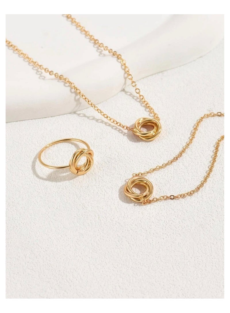 Elegant Minimalist Jewelry Set: Twisted Rope Knot Design Necklace, Ring, and Bracelet - Stylish & Versatile for Any Occasion - Image 3