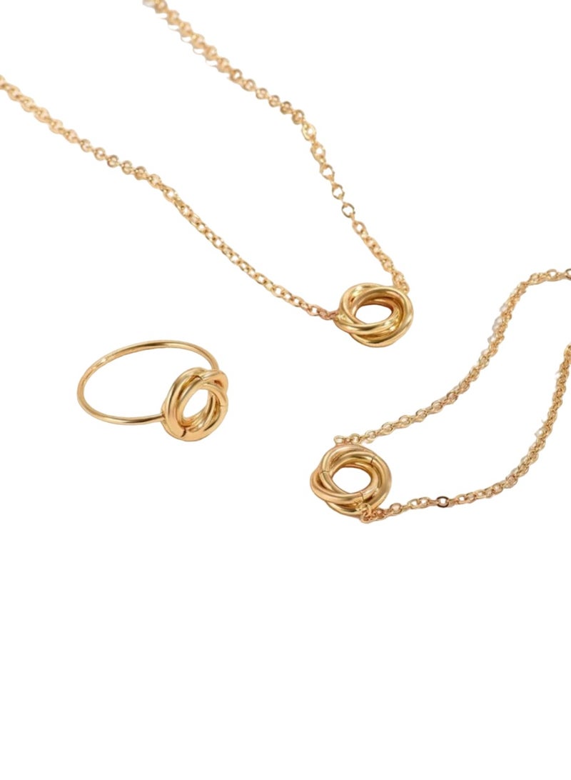 Elegant Minimalist Jewelry Set: Twisted Rope Knot Design Necklace, Ring, and Bracelet - Stylish & Versatile for Any Occasion - Image 4