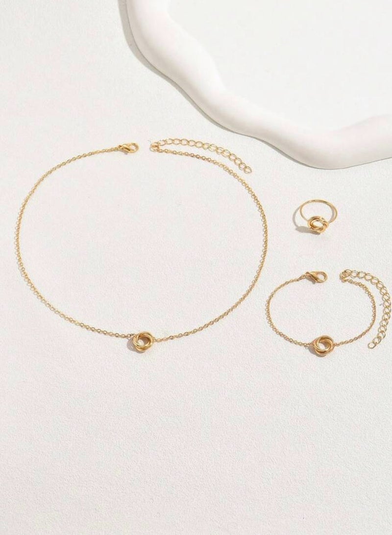 Elegant Minimalist Jewelry Set: Twisted Rope Knot Design Necklace, Ring, and Bracelet - Stylish & Versatile for Any Occasion - Image 5