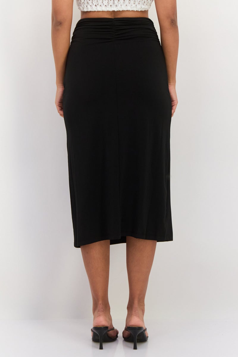 Black Tape Women Solid Midi Skirt, Black  - Image 3