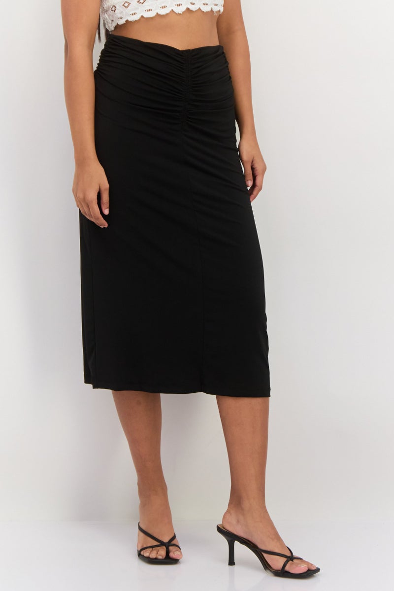 Black Tape Women Solid Midi Skirt, Black  - Image 1