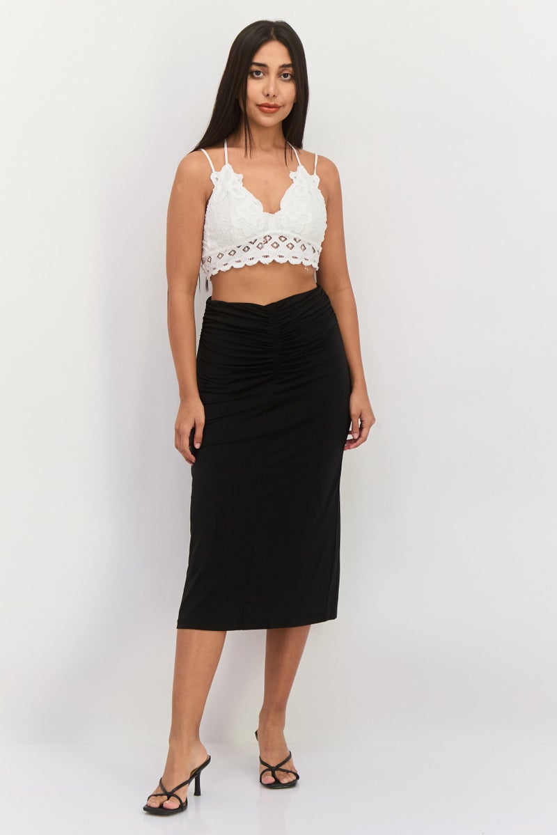 Black Tape تنورة ميدي نسائية سادة، سوداء - Image 4