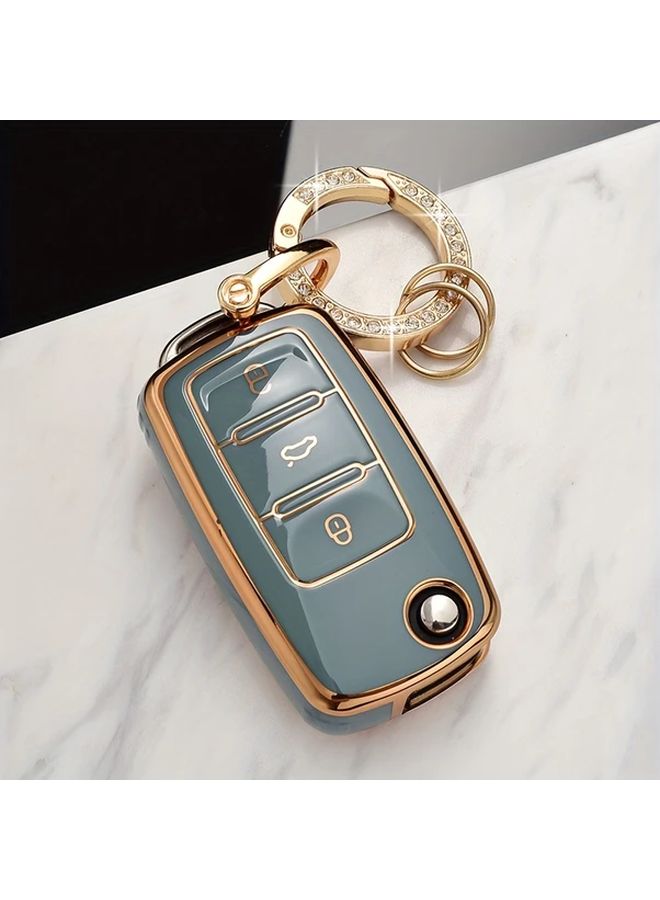 Grey Blue Car Key Cover Premium TPU Golden Edge Scratch Resistant Protective Case - Image 3