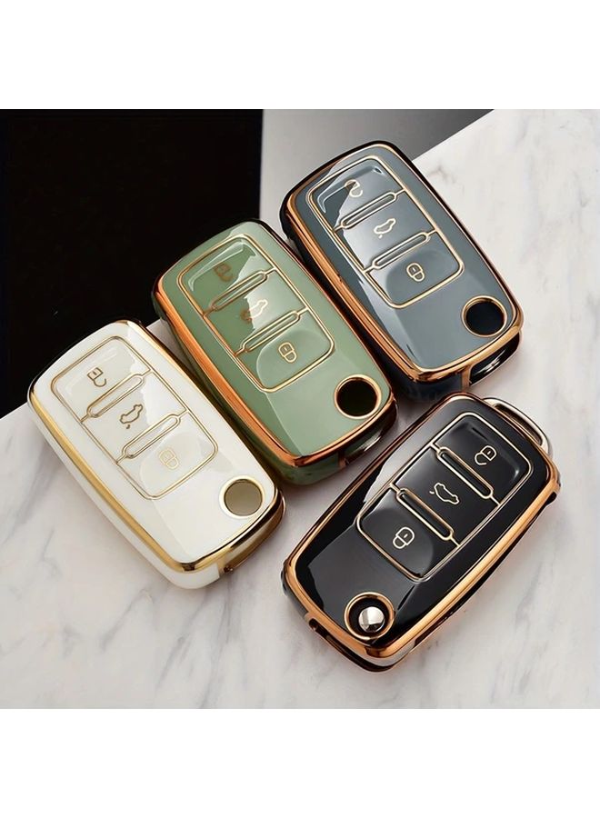 Grey Blue Car Key Cover Premium TPU Golden Edge Scratch Resistant Protective Case - Image 4