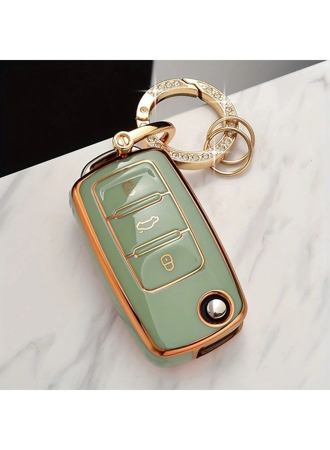 Grey Blue Car Key Cover Premium TPU Golden Edge Scratch Resistant Protective Case - Image 5