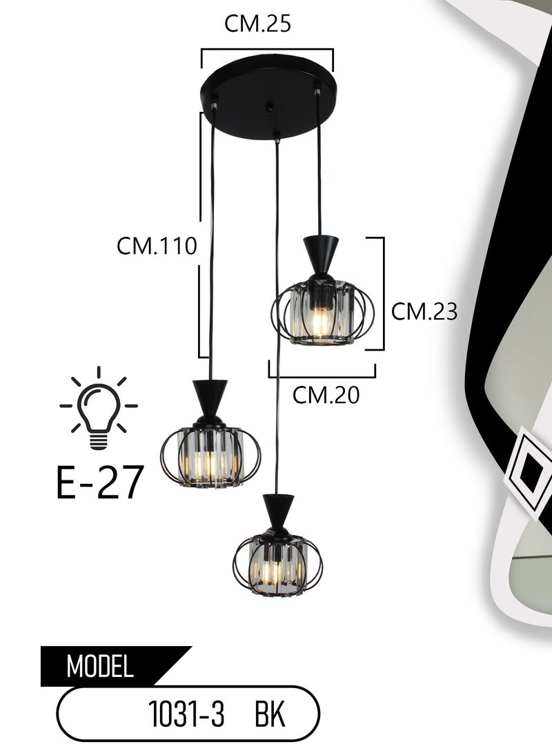 Best Power Modern Triple Chandelier Light Fixture – Black Metal Cage Hanging Lamps for Dining Room & Kitchen - Image 2
